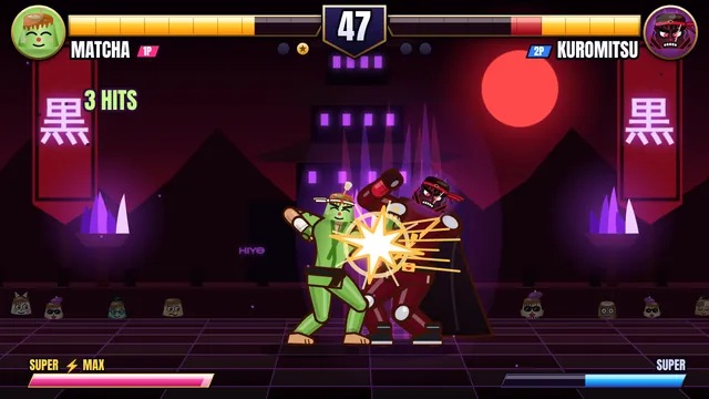 Flan Fighter: Matcha lands a punch on Kuromitsu in the Kuro Fortress
