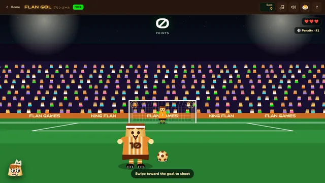 Flan Gol: a flan lines up a free kick in a full stadium