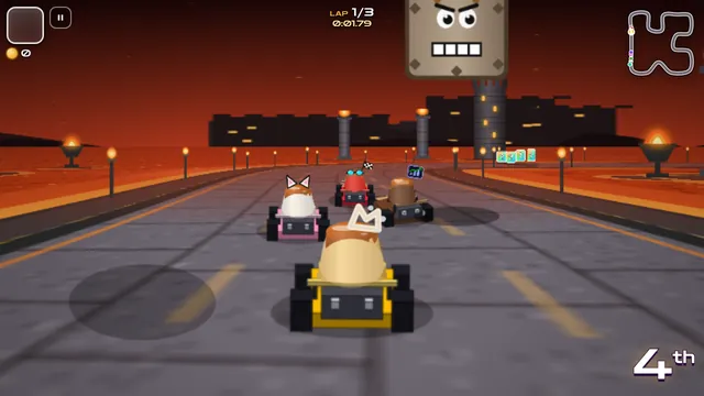 Flan Kart: a stone block about to slam down in the lava castle